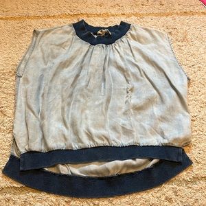 Chambray sleeveless top with knit band